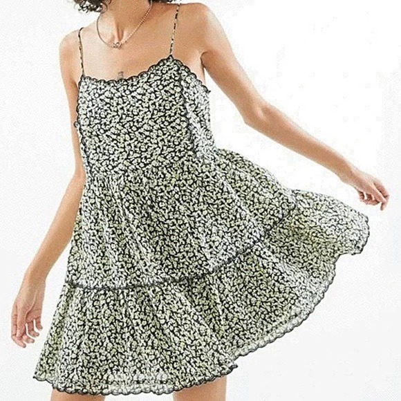 Urban Outfitters Dresses & Skirts - Urban Outfitters Hanna Floral Scalloped Mini Babydoll Slip Dress Size XS
